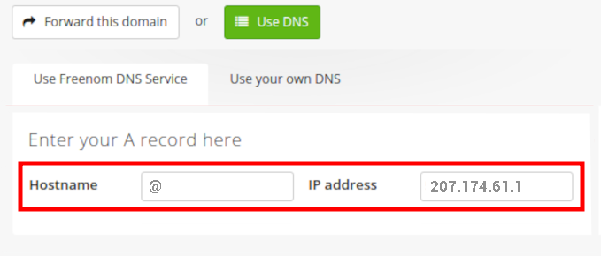 Freenom DNS settings with A record for Short.io configured