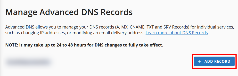 HostGator Manage Advanced DNS Records with Add Record button