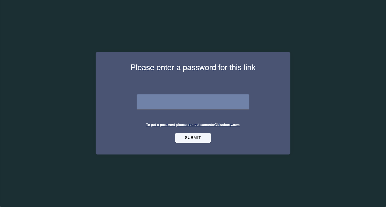 Password page styled with dark blue-gray theme and custom colors