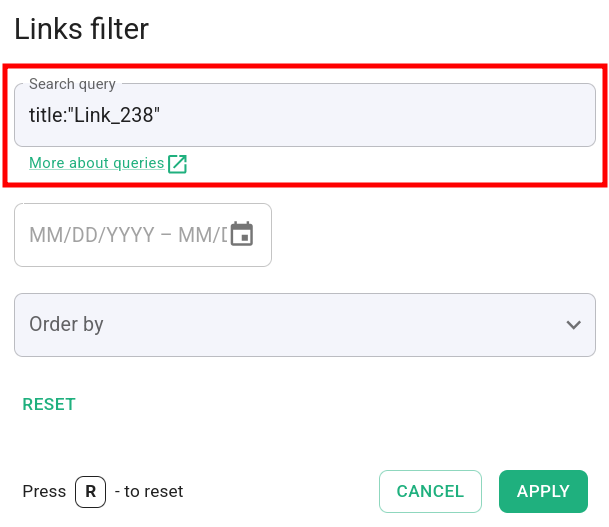 Links filter with field-specific query title:"Link_238"