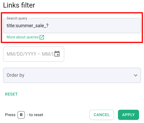 Links filter with wildcard query title:summer_sale_?