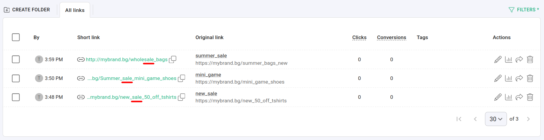 Results showing three links with sale in their path