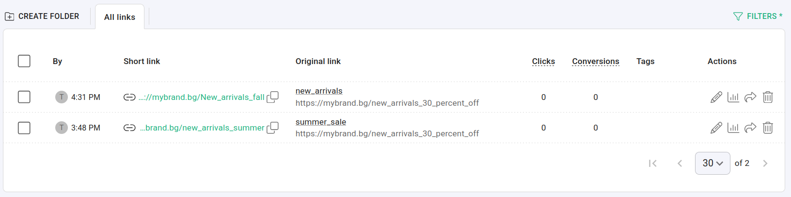 Results showing two links matching combined AND query on path and originalURL