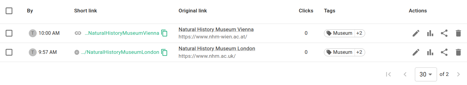 Filtered links list showing only links tagged with the selected tag