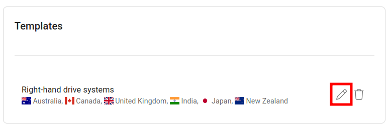 Geo template list with edit pencil icon highlighted