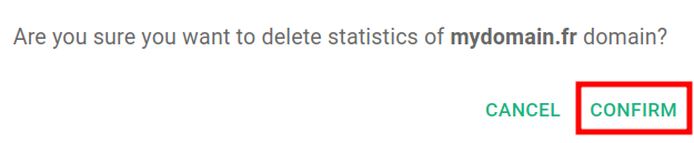 Confirmation dialog asking to delete statistics with Cancel and Confirm buttons